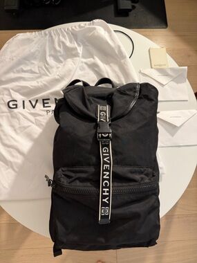 Givenchy Essential U Backpack Black Nylon Logo Strap Authentic w/ Dust Bag Mens